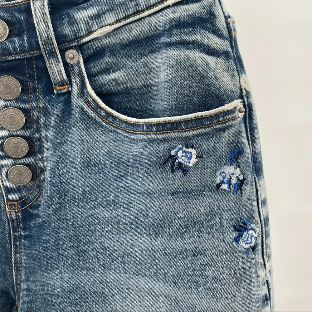 NWOT LUCKY BRAND Denim Jeans Ava Mid Rise Skinny Embroidered Flowers Size 25